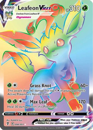 Image of Leafeon VMAX (Secret) 204/203  - Holofoil SWSH07 Evolving Skies - Secret Rare