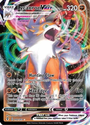Image of Lycanroc VMAX 092/203  - Holofoil SWSH07 Evolving Skies - Ultra Rare