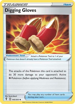 Image of Digging Gloves 145/203  - Reverse Holofoil SWSH07 Evolving Skies - Uncommon
