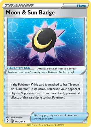 Image of Moon & Sun Badge 151/203  SWSH07 Evolving Skies - Uncommon