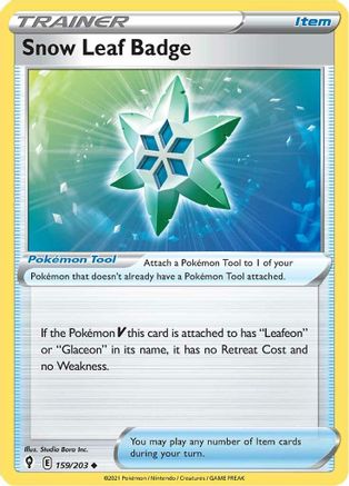 Image of Snow Leaf Badge 159/203  - Reverse Holofoil SWSH07 Evolving Skies - Uncommon