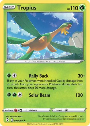 Image of Tropius 006/203  - Reverse Holofoil SWSH07 Evolving Skies - Rare