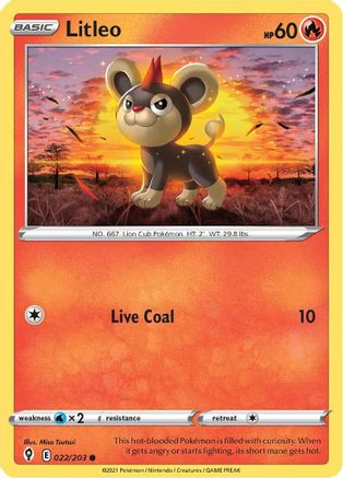 Image of Litleo 022/203  - Reverse Holofoil SWSH07 Evolving Skies - Common