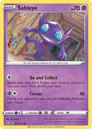 Image of Sableye 067/203  - Reverse Holofoil SWSH07 Evolving Skies - Common