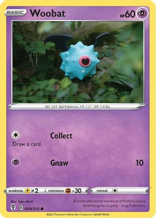 Image of Woobat 068/203  - Reverse Holofoil SWSH07 Evolving Skies - Common