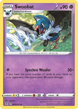 Image of Swoobat 069/203  SWSH07 Evolving Skies - Uncommon
