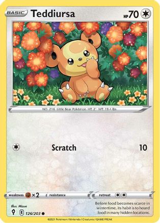 Image of Teddiursa 126/203  SWSH07 Evolving Skies - Common