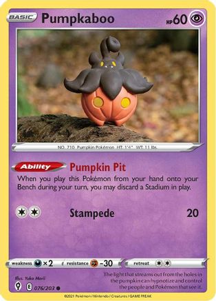 Image of Pumpkaboo 076/203  - Reverse Holofoil SWSH07 Evolving Skies - Common