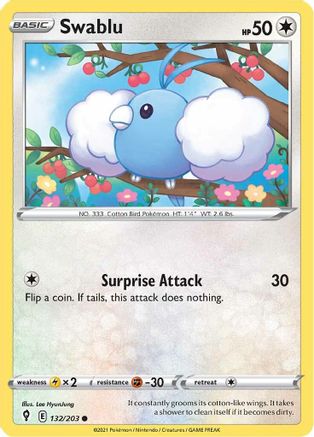 Image of Swablu 132/203  - Reverse Holofoil SWSH07 Evolving Skies - Common