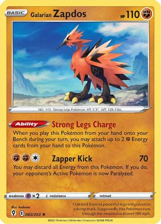 Image of Galarian Zapdos 082/203  - Holofoil SWSH07 Evolving Skies - Holo Rare