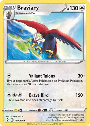 Image of Braviary 137/203  - Reverse Holofoil SWSH07 Evolving Skies - Uncommon