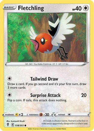 Image of Fletchling 138/203  SWSH07 Evolving Skies - Common