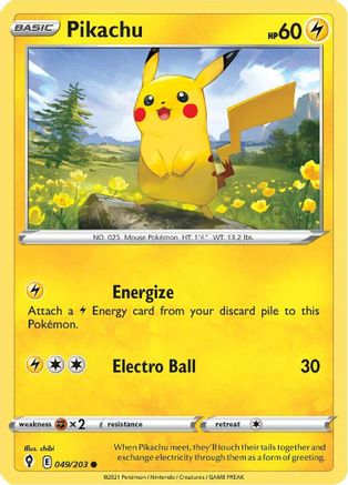 Image of Pikachu 049/203  SWSH07 Evolving Skies - Common