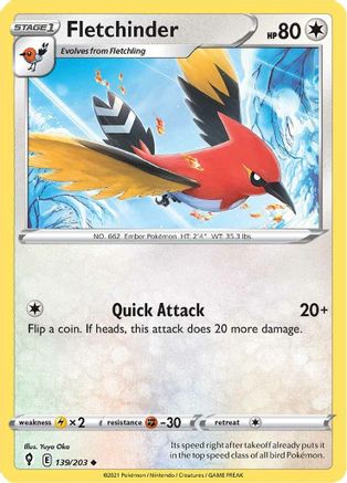Image of Fletchinder 139/203  - Reverse Holofoil SWSH07 Evolving Skies - Uncommon
