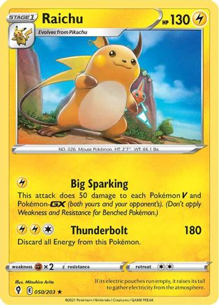 Image of Raichu 050/203  - Reverse Holofoil SWSH07 Evolving Skies - Holo Rare