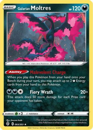 Image of Galarian Moltres 093/203  - Holofoil SWSH07 Evolving Skies - Holo Rare