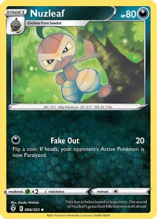 Image of Nuzleaf 096/203  - Reverse Holofoil SWSH07 Evolving Skies - Uncommon