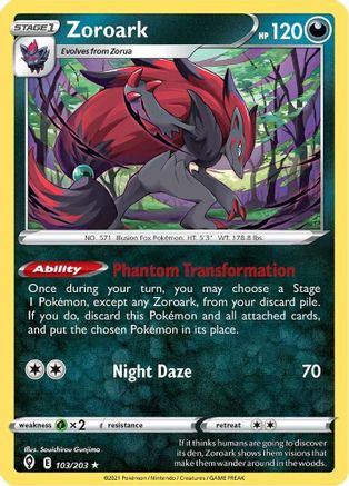 Image of Zoroark 103/203  - Reverse Holofoil SWSH07 Evolving Skies - Holo Rare