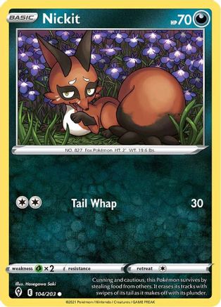 Image of Nickit 104/203  - Reverse Holofoil SWSH07 Evolving Skies - Common