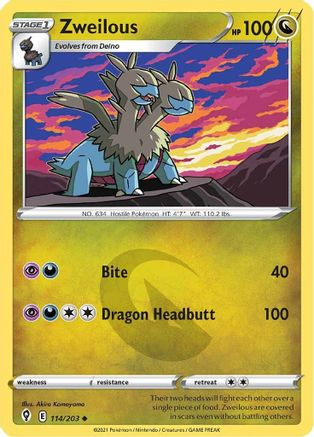 Image of Zweilous 114/203  - Reverse Holofoil SWSH07 Evolving Skies - Uncommon