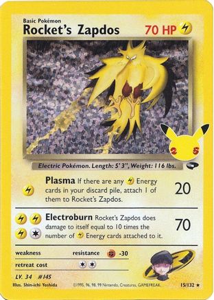 Image of Rocket's Zapdos 015/132  - Holofoil Celebrations Classic Collection - Classic Collection