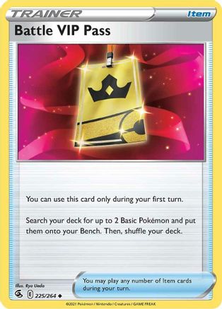 Image of Battle VIP Pass 225/264  - Reverse Holofoil SWSH08 Fusion Strike - Uncommon