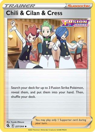 Image of Chili & Cilan & Cress 227/264  - Reverse Holofoil SWSH08 Fusion Strike - Uncommon