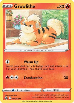 Image of Growlithe 032/264  - Reverse Holofoil SWSH08 Fusion Strike - Common