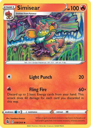 Image of Simisear 038/264  - Reverse Holofoil SWSH08 Fusion Strike - Uncommon
