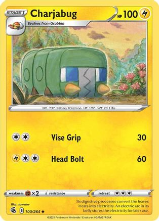 Image of Charjabug 100/264  - Reverse Holofoil SWSH08 Fusion Strike - Uncommon