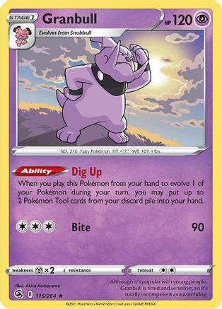 Image of Granbull 116/264  - Reverse Holofoil SWSH08 Fusion Strike - Rare
