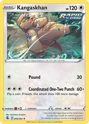 Image of Kangaskhan 204/264  - Reverse Holofoil SWSH08 Fusion Strike - Rare