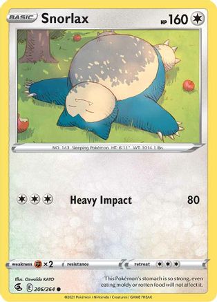 Image of Snorlax 206/264  - Reverse Holofoil SWSH08 Fusion Strike - Common