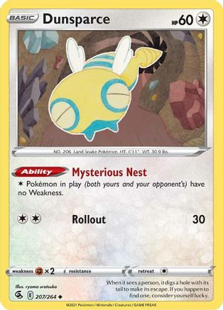 Image of Dunsparce 207/264  - Reverse Holofoil SWSH08 Fusion Strike - Uncommon
