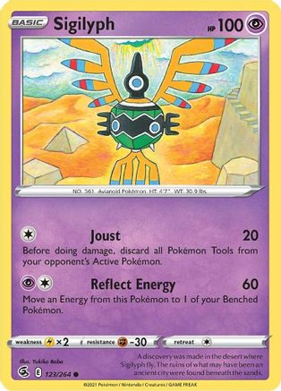 Image of Sigilyph 123/264  - Reverse Holofoil SWSH08 Fusion Strike - Common