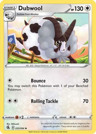 Image of Dubwool 223/264  - Reverse Holofoil SWSH08 Fusion Strike - Uncommon