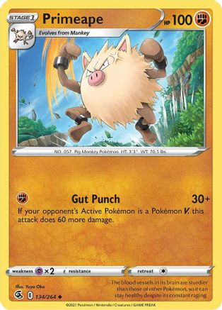Image of Primeape 134/264  - Reverse Holofoil SWSH08 Fusion Strike - Uncommon