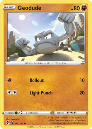 Image of Geodude 135/264  - Reverse Holofoil SWSH08 Fusion Strike - Common