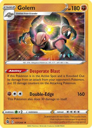Image of Golem 137/264  - Reverse Holofoil SWSH08 Fusion Strike - Rare