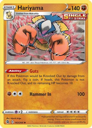Image of Hariyama 143/264  - Reverse Holofoil SWSH08 Fusion Strike - Uncommon