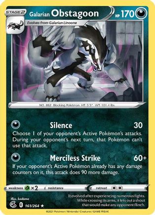 Image of Galarian Obstagoon 161/264  - Reverse Holofoil SWSH08 Fusion Strike - Holo Rare