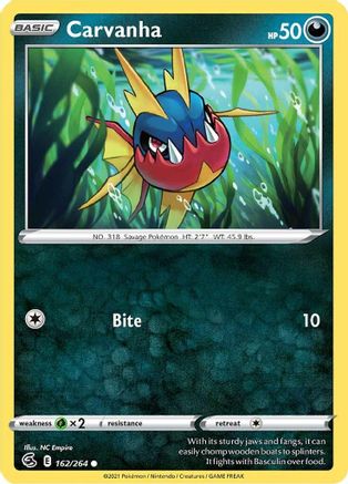 Image of Carvanha 162/264  - Reverse Holofoil SWSH08 Fusion Strike - Common