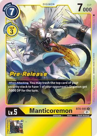 Image of Manticoremon (BT6-041) - Double Diamond Pre-Release Cards Foil
