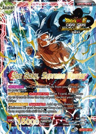 Image of Son Goku // Son Goku, Supreme Warrior (2021 Championship 1st Place) (BT16-001) - Tournament Promotion Cards Foil