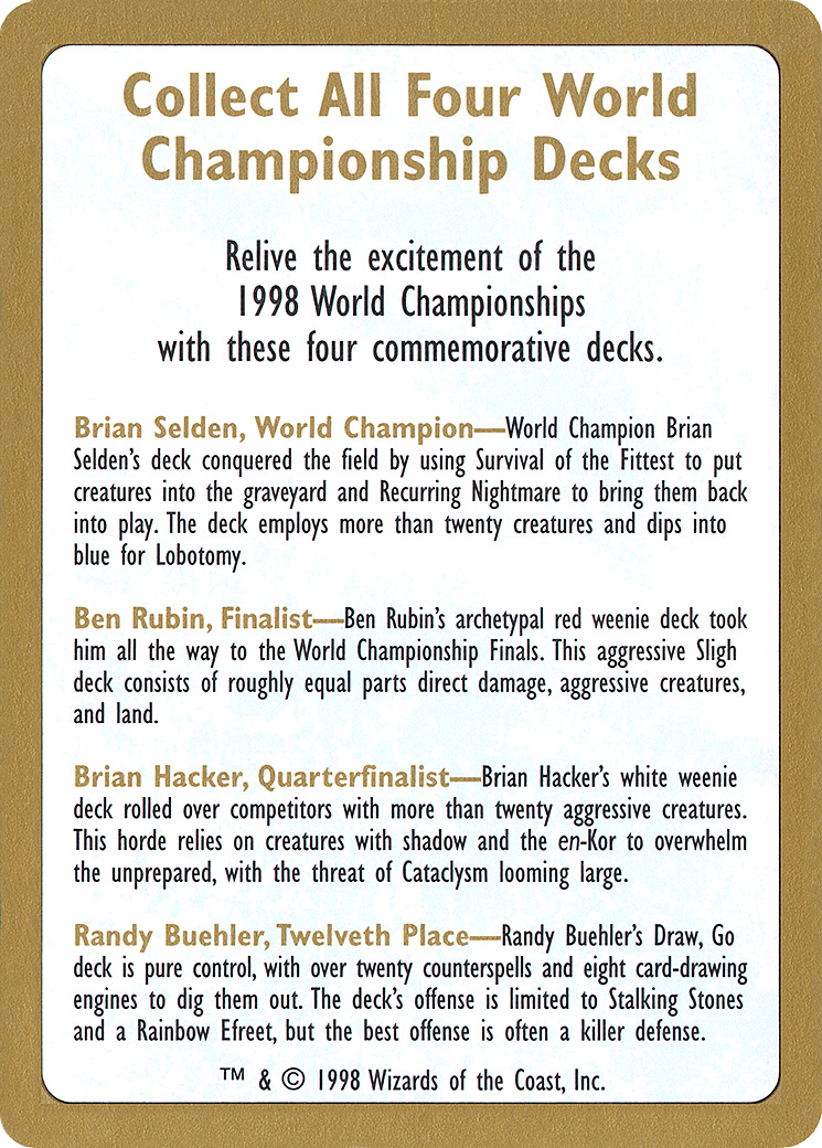 Image of 1998 World Championship Advertisement Card (WCD-) - World Championship Decks 1998