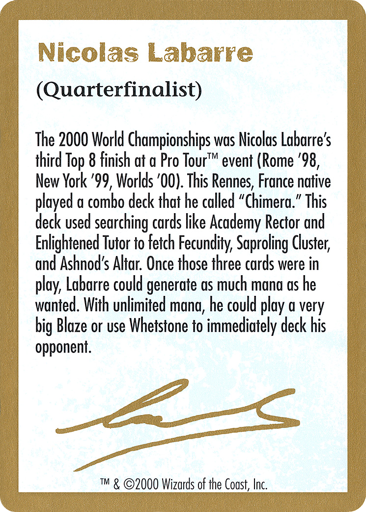 Image of 2000 Nicolas Labarre Biography Card (WCD-) - World Championship Decks 2000