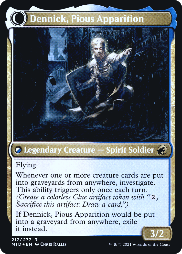 Image of Dennick, Pious Apprentice (PRE-217) - Innistrad: Midnight Hunt Promos: (Double Faced Transform) Foil