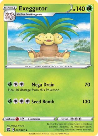 Image of Exeggutor 002/172  - Reverse Holofoil SWSH09 Brilliant Stars - Uncommon