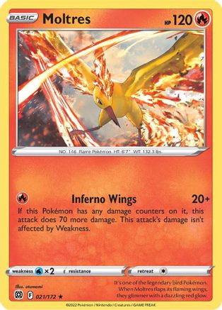 Image of Moltres 021/172  - Reverse Holofoil SWSH09 Brilliant Stars - Holo Rare