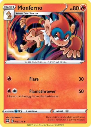Image of Monferno 025/172  - Reverse Holofoil SWSH09 Brilliant Stars - Uncommon